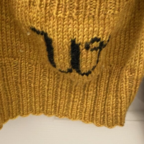 Vintage 60’s Gold Mustard Hand Knit Cardigan Sweater Men’s Size M USA Monogram W - Picture 4 of 7